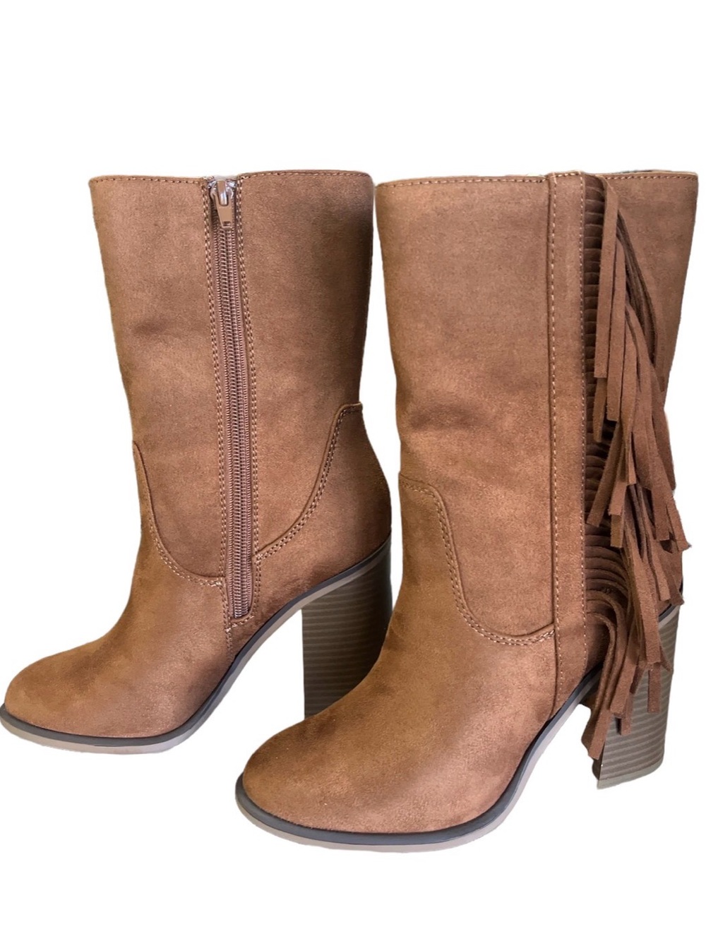 New with box: Soda brand Suede Fringe Mid-Calf Boot - Tan